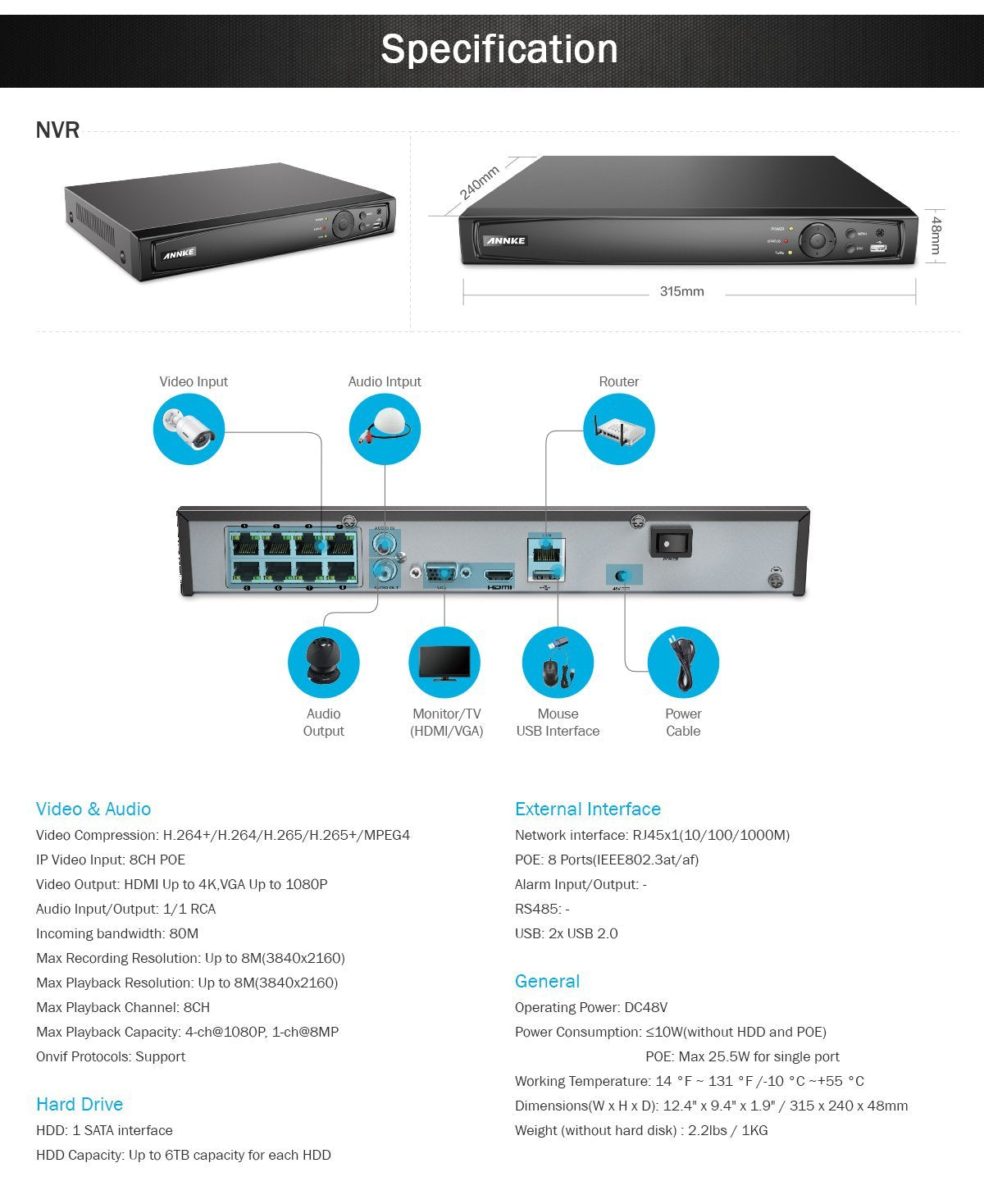 Annke 8 Channel Network Video Recorder: 8MP 4K Ultra HD with H.265+