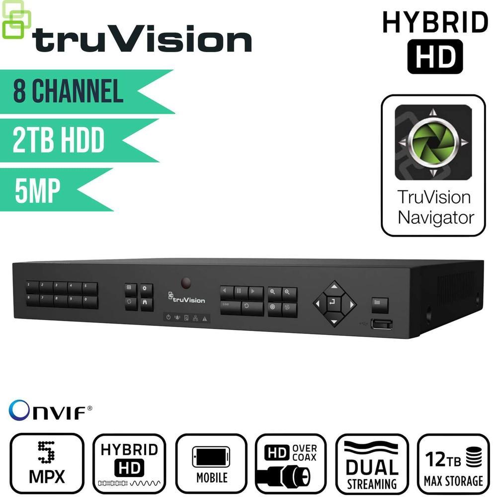 TruVision 8 Channel Digital Video Recorder: 5MP HD Hybrid with 2TB HDD