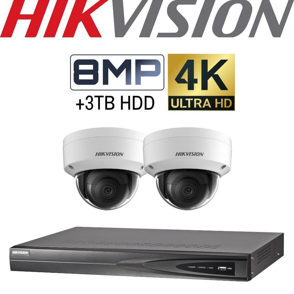 Hikvision 4 Channel Security Kit: 8MP (4K) NVR, 2 X 8MP Dome Cameras, 3TB HDD