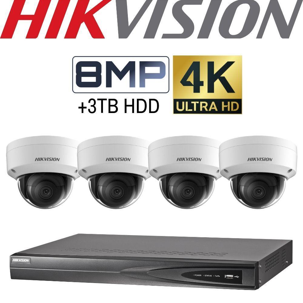 Hikvision 4 Channel Security Kit: 8MP (4K) NVR, 4 X 8MP Dome Cameras, 3TB HDD