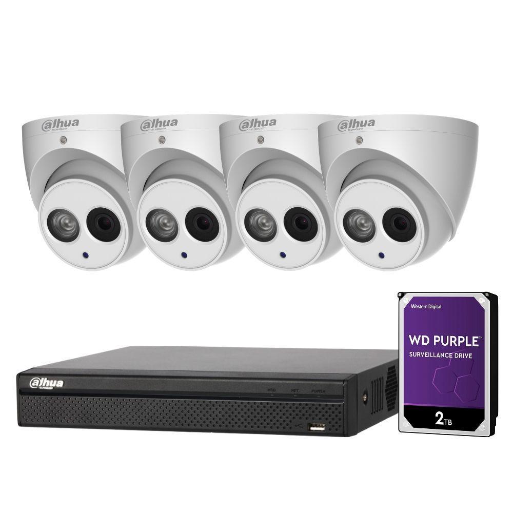 Dahua 4 Channel Security Kit: 8MP NVR, 4 X 8MP(4K Ultra HD) Turret Cameras, 2TB HDD