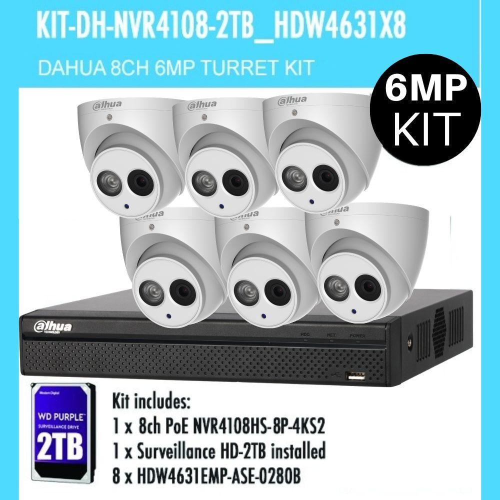 Dahua 8 Channel Security Kit: 8MP (4K Ultra HD) NVR, 6 X 6MP Turret Cameras, 2TB HDD