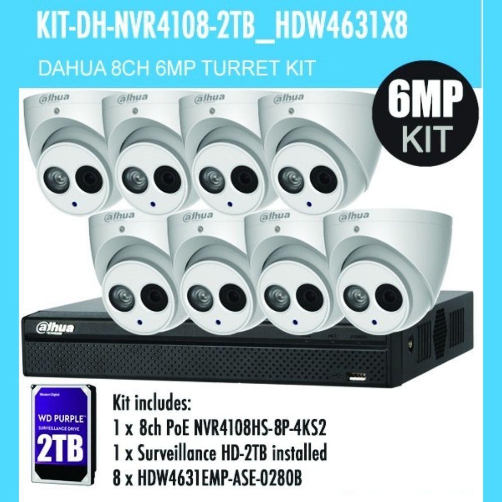 Dahua 8 Channel Security Kit:  8MP (4K Ultra HD) NVR, 8 X 6MP Turret Cameras, 2TB HDD