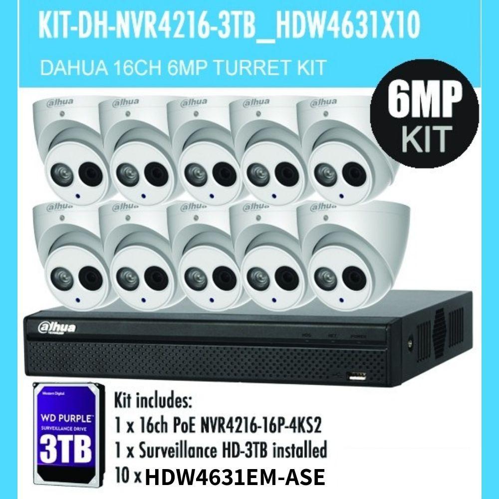 Dahua 16 Channel Security Kit: 8MP(4K Ultra HD) NVR, 10 X 6MP Turret Cameras, 3TB HDD