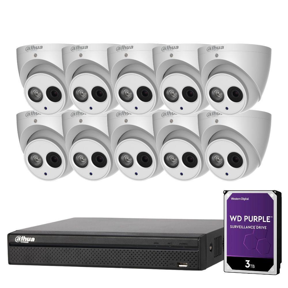 Dahua 16 Channel Security Kit: 8MP NVR, 10 X 8MP(4K Ultra HD) Turret Cameras, 3TB HDD