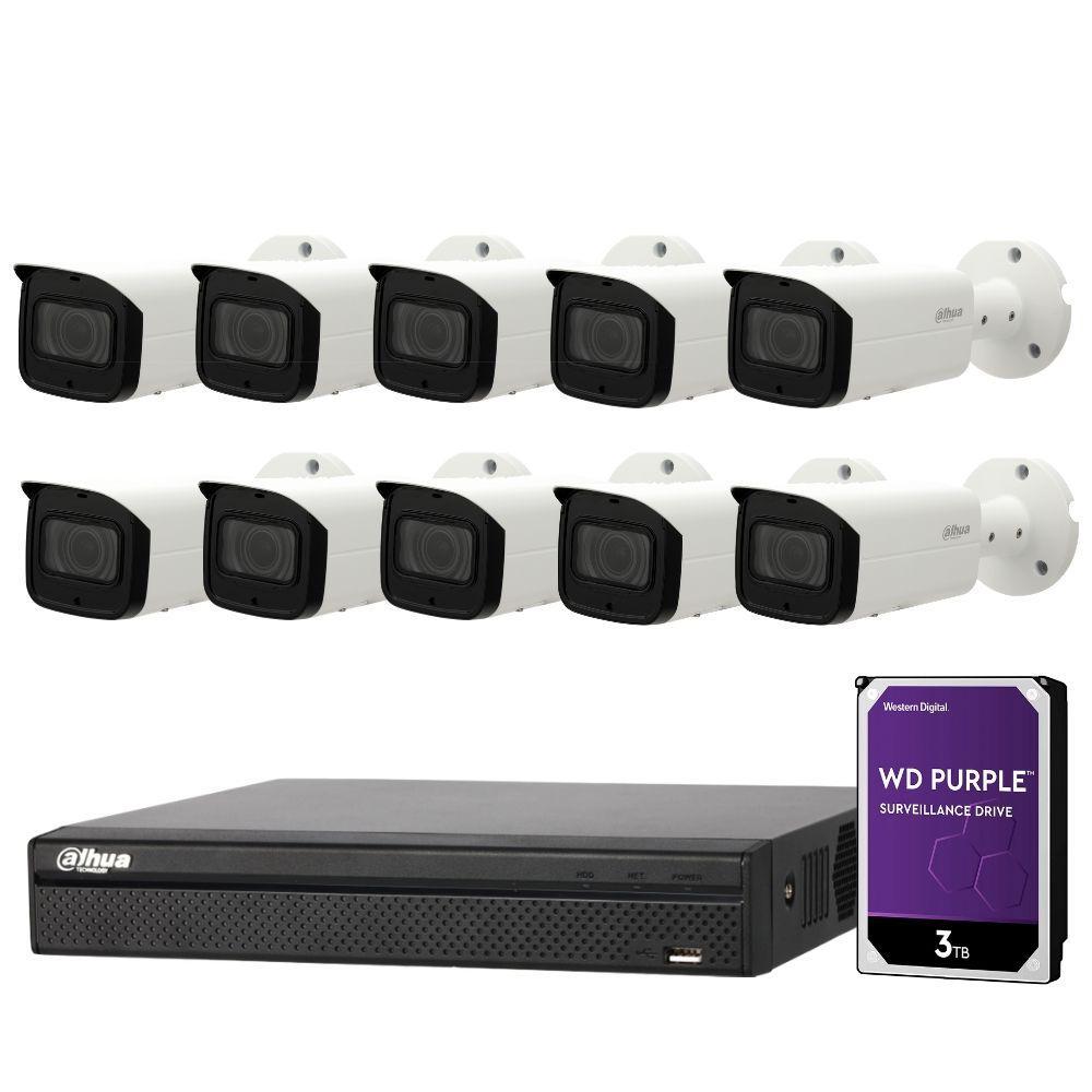 Dahua 16 Channel Security Kit: 8MP NVR, 10 X 8MP(4K Ultra HD) VF Bullet Cameras, 3TB HDD