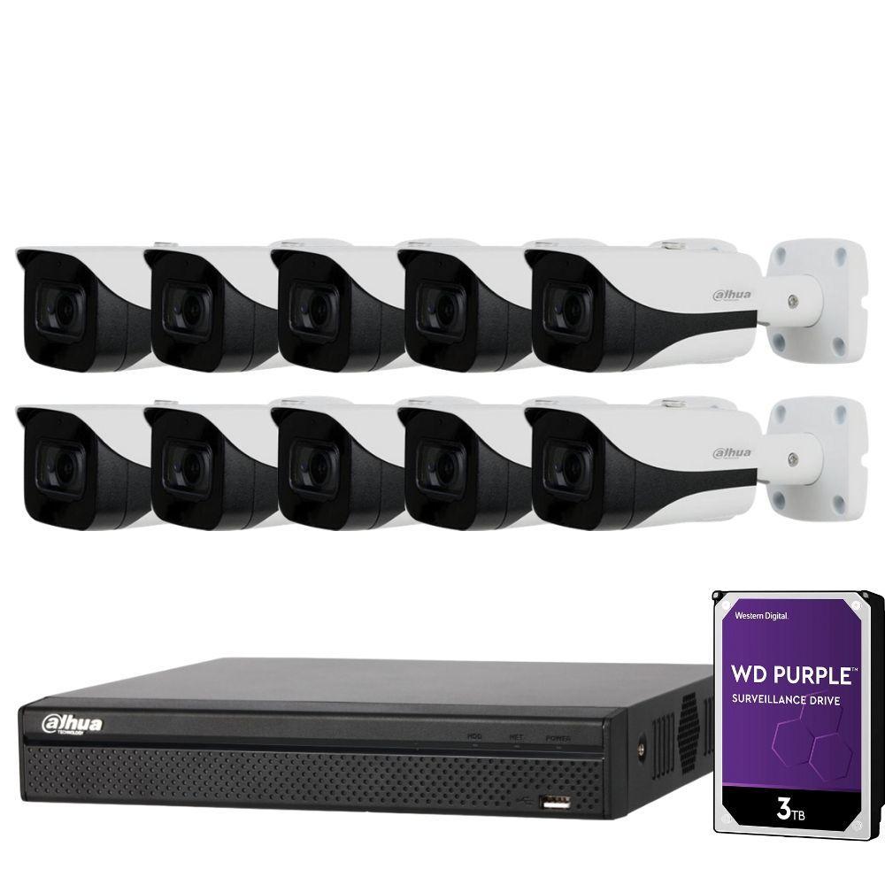 Dahua 16 Channel Security Kit: 8MP(4K) NVR, 10 X 8MP(4K Ultra HD) Bullet Cameras, 3TB HDD
