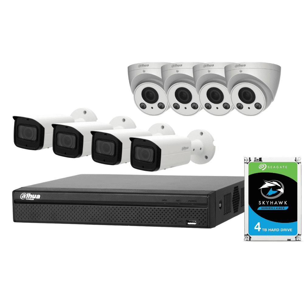 Dahua 16 Channel Security System: 8MP NVR, 4 x 4MP VF Bullet &amp; 4 x 4MP VF Eyeball Cams, 4TB HDD