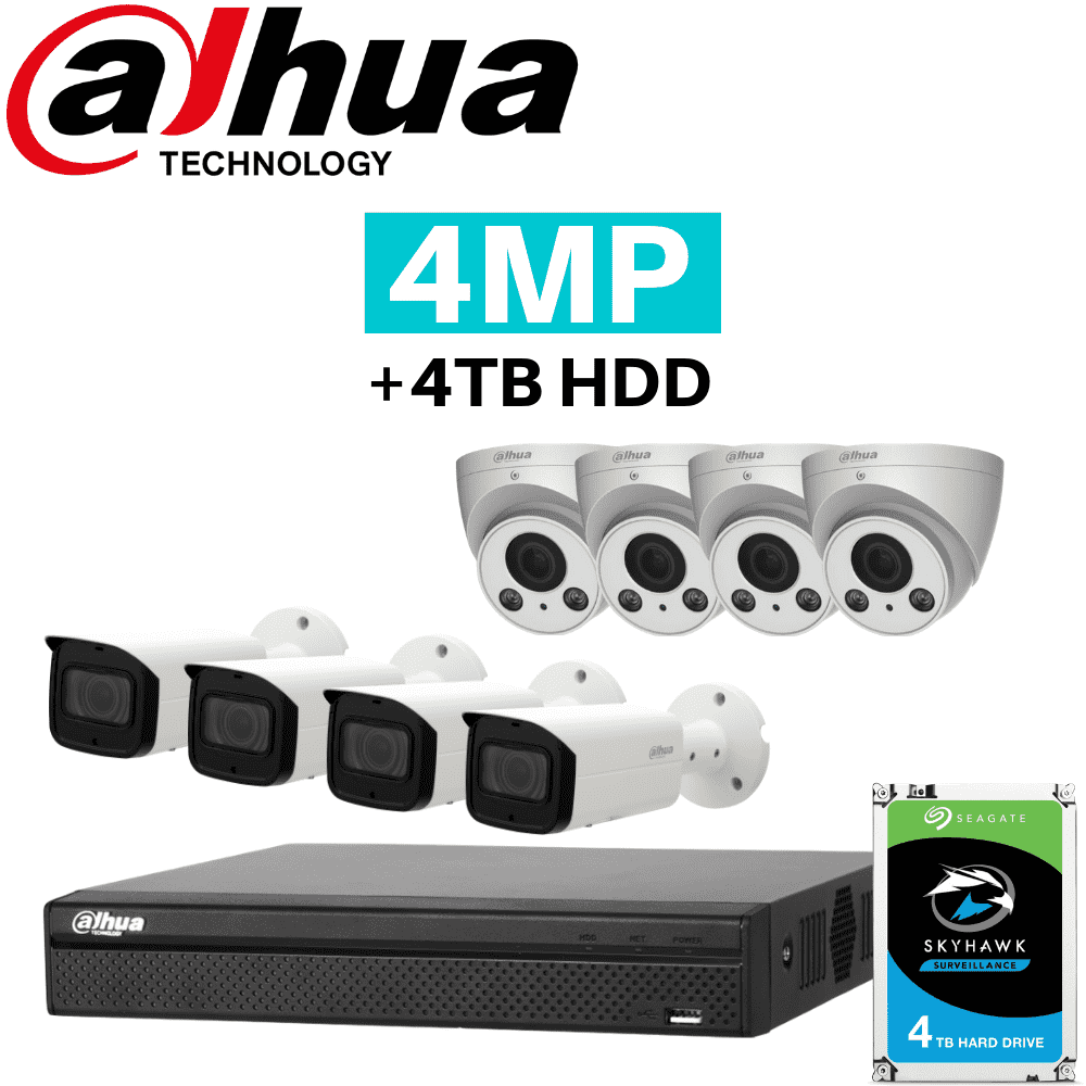 Dahua 16 Channel Security System: 8MP NVR, 4 x 4MP VF Bullet & 4 x 4MP VF Eyeball Cams, 4TB HDD