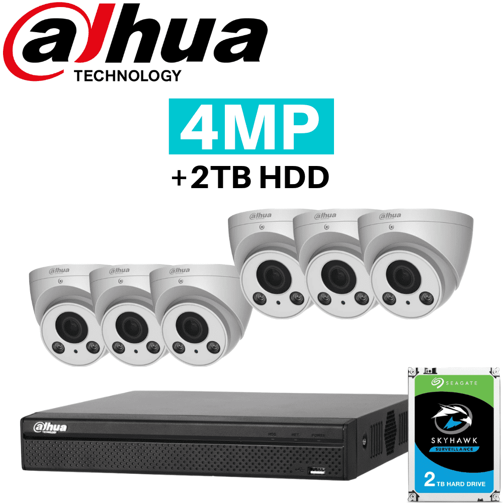 Dahua 8 Channel Security System: 12MP Pro NVR, 6 x 4MP VF Eyeball Cams, 2TB HDD