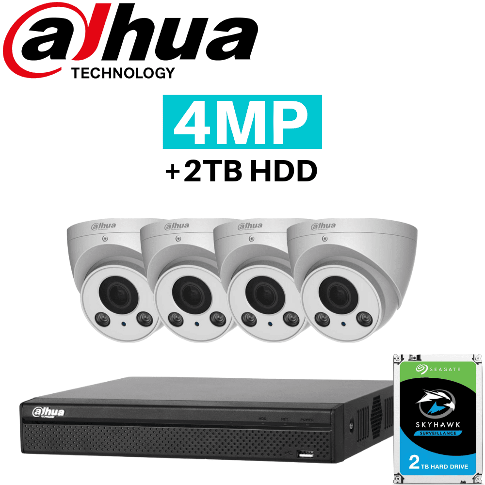 Dahua 8 Channel Security System: 8MP Lite NVR, 4 x 4MP VF Eyeball Cams, 2TB HDD