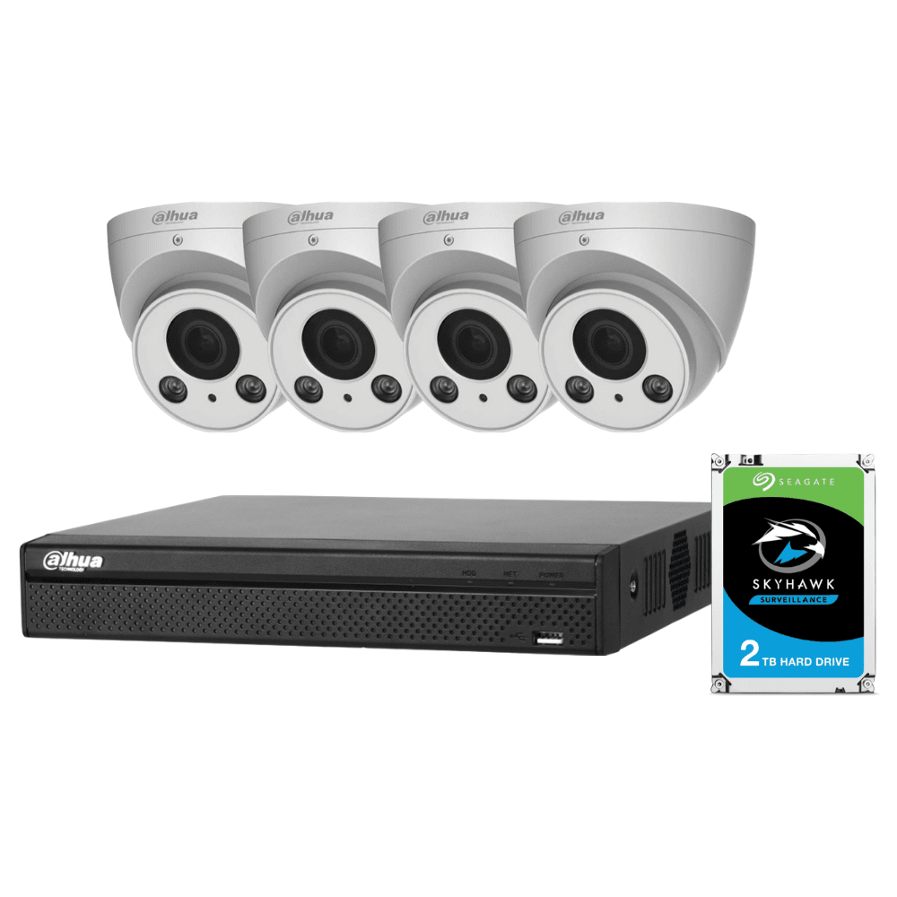 Dahua 8 Channel Security System: 8MP Lite NVR, 4 x 4MP VF Eyeball Cams, 2TB HDD