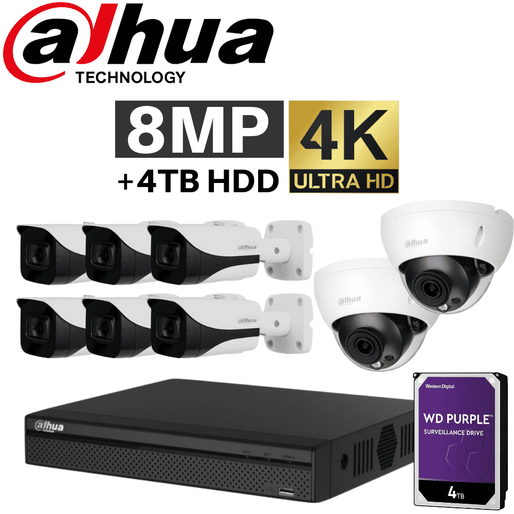 Dahua 8 Channel Security System: 12MP NVR, 6 x 8MP Bullet & 2 x 8MP Dome Cams, 4TB HDD