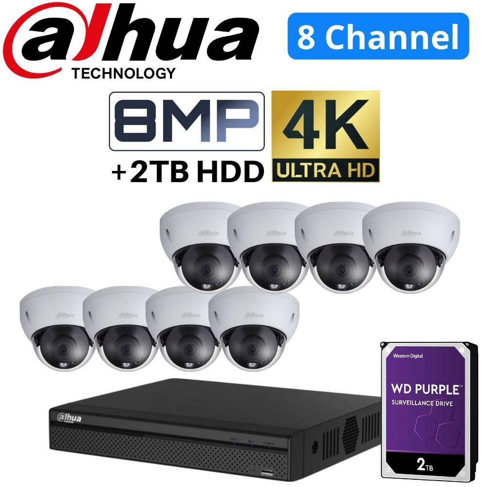 Dahua 8 Channel Security System: 8MP NVR, 8 x 8MP (4K) Dome Cameras, 2TB HDD