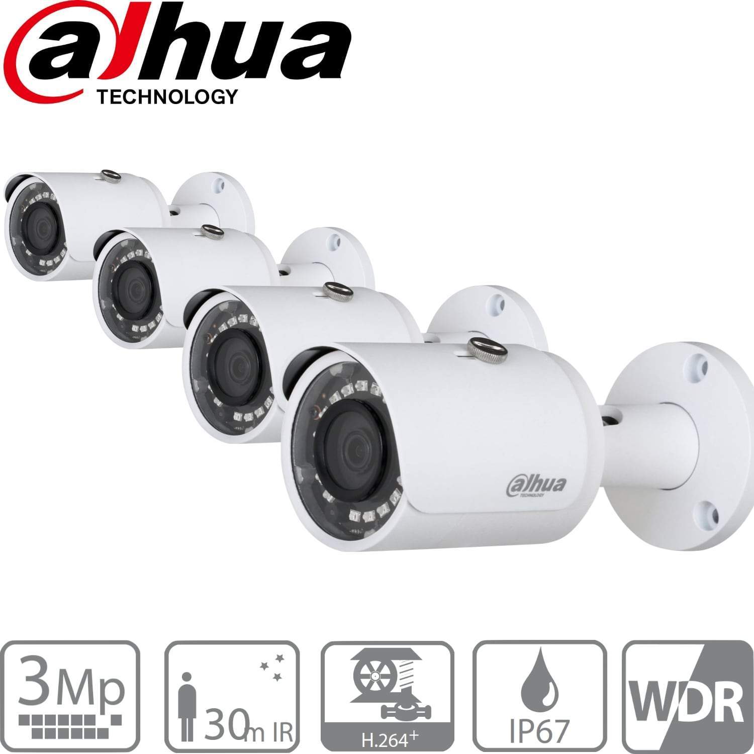 Dahua HFW1320SS3B4 Security Cameras: 3MP Mini-Bullet x 4
