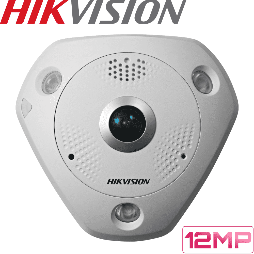 Hikvision DS-2CD63C2F-IV Security Camera: 12MP Fisheye 360 Panoramic, IK10
