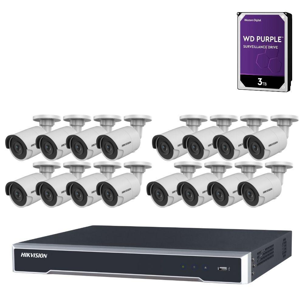 Hikvision 16 Channel Security System: 4K NVR, 16 x 6MP Bullet Cameras, 3TB HDD