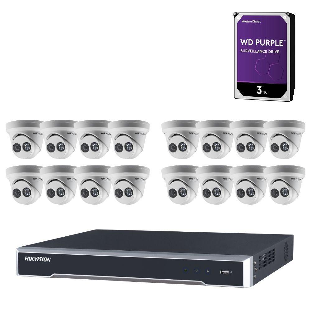Hikvision 16 Channel Security System: 4K NVR, 16 x 6MP Turret Cameras, 3TB HDD