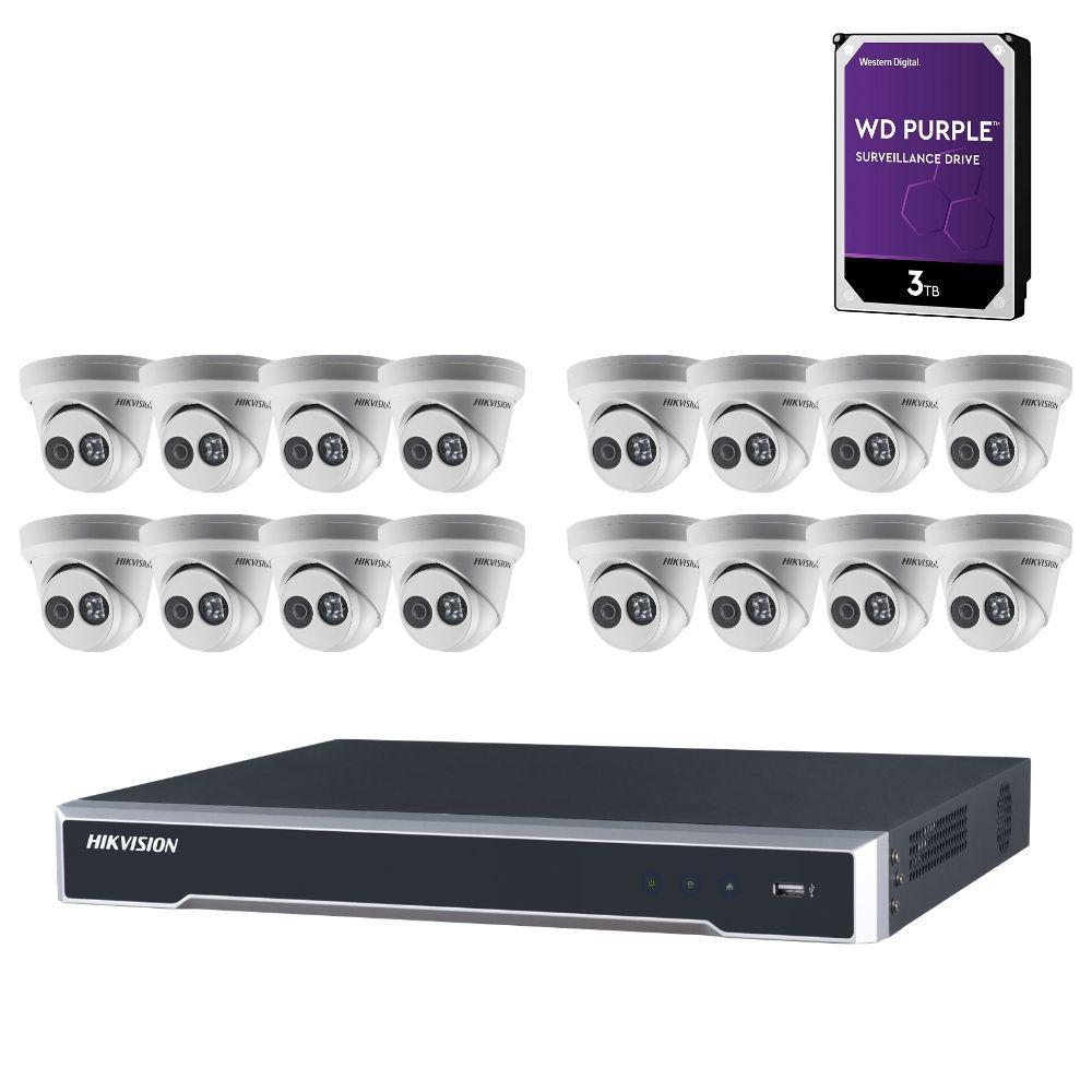 Hikvision 16 Channel Security System: 4K NVR, 16 x 8MP (4K) Turret Cameras, 3TB HDD