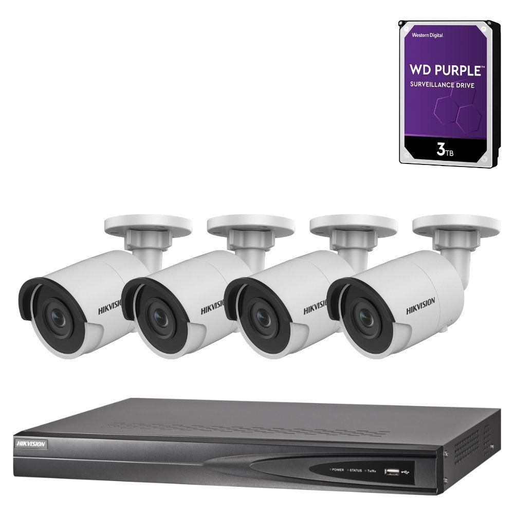 Hikvision 4 Channel Security System: 4K NVR, 4 x 6MP Bullet Cameras, 3TB HDD