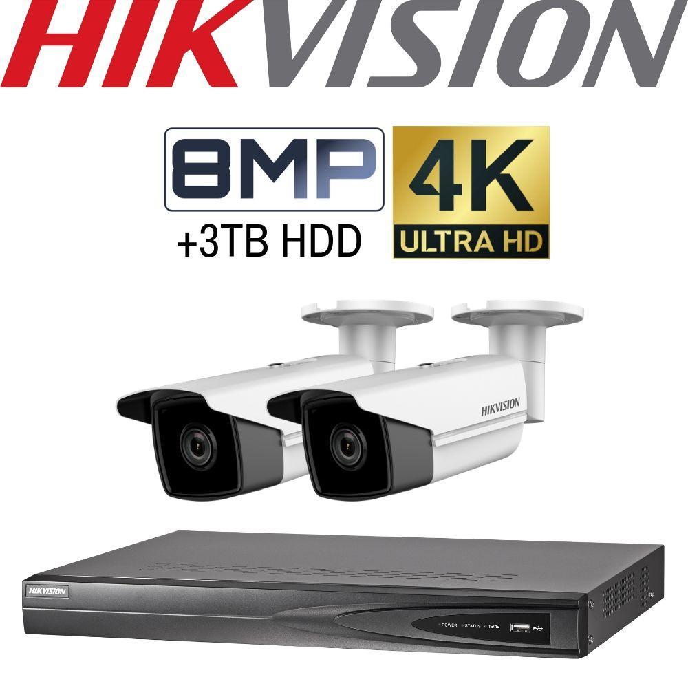 Hikvision 4 Channel Security Kit: 8MP (4K) NVR, 2 X 8MP Bullet Cameras, 3TB HDD