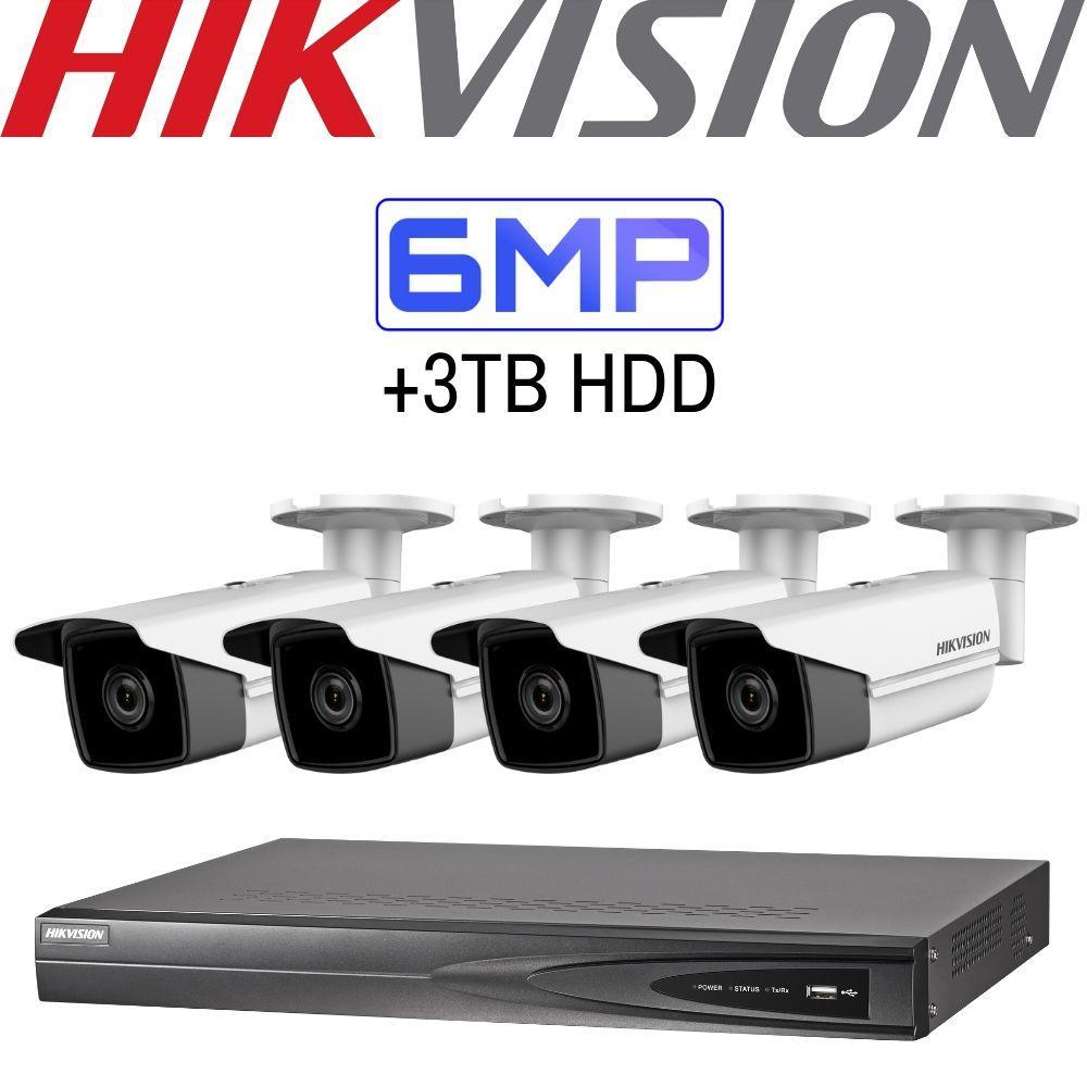 Hikvision 4 Channel Security Kit: 8MP(4K) NVR, 4 X 6MP Bullet Cameras, 3TB HDD