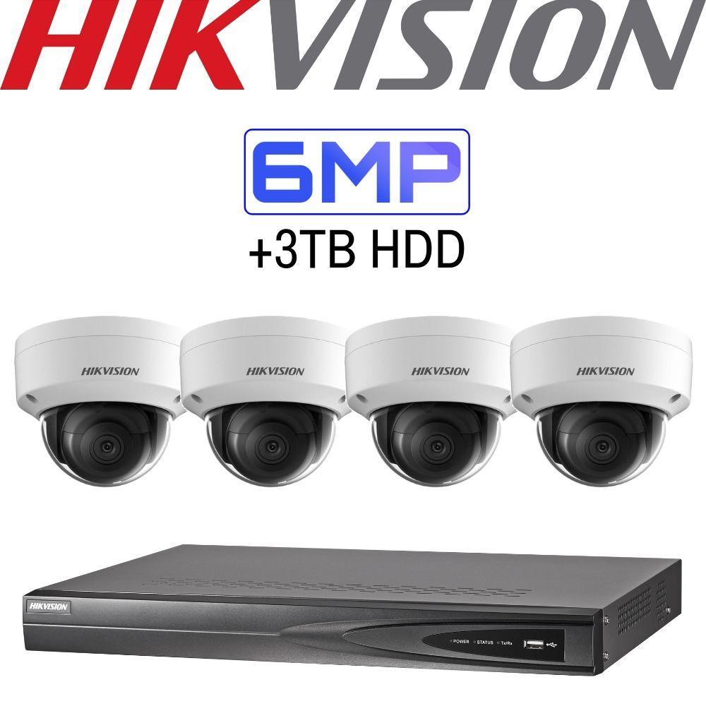 Hikvision 4 Channel Security Kit: 8MP(4K) NVR, 4 X 6MP Dome Cameras, 3TB HDD