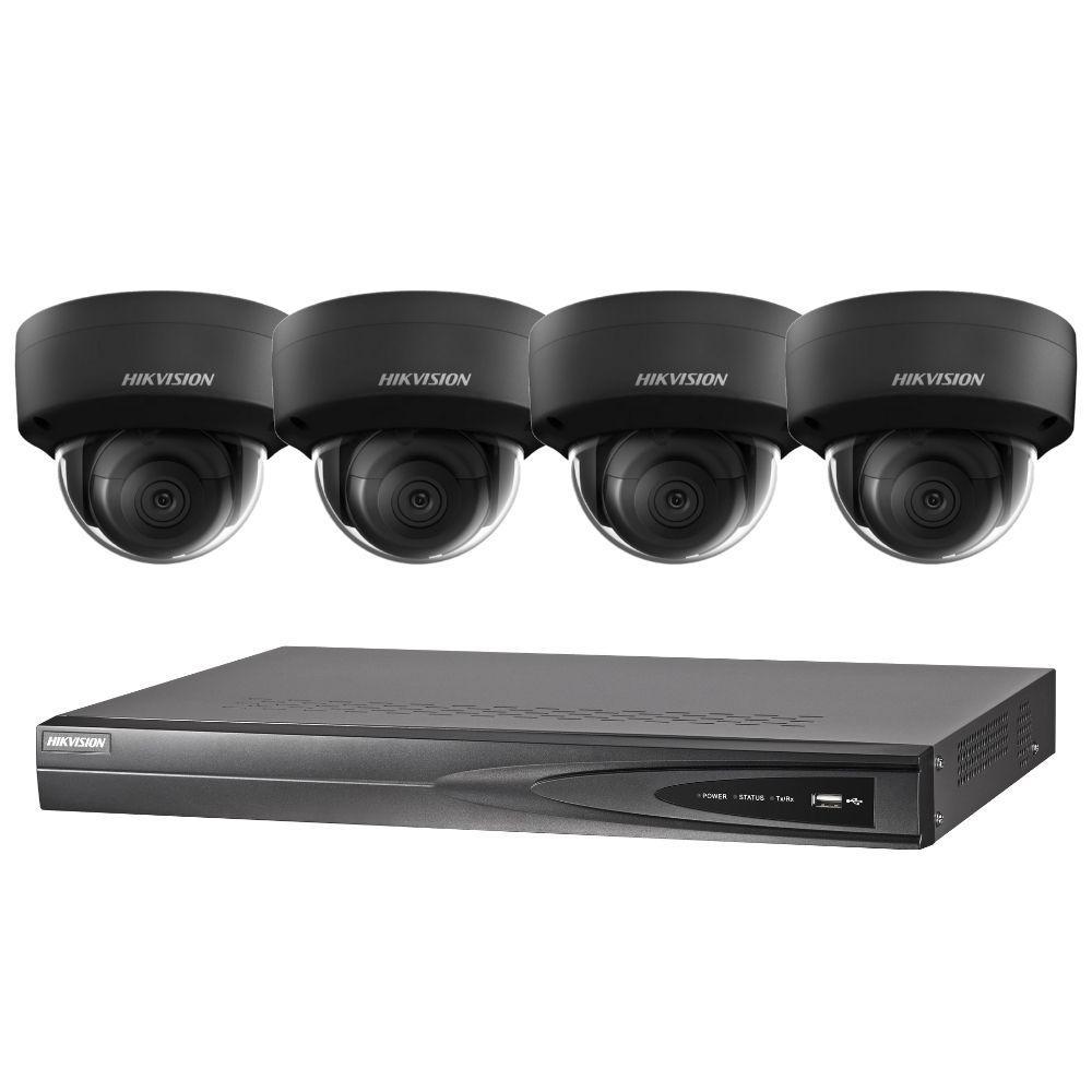 Hikvision 4 Channel Security Kit: 8MP (4K) NVR, 4 X 8MP Black Dome Cameras, 3TB HDD