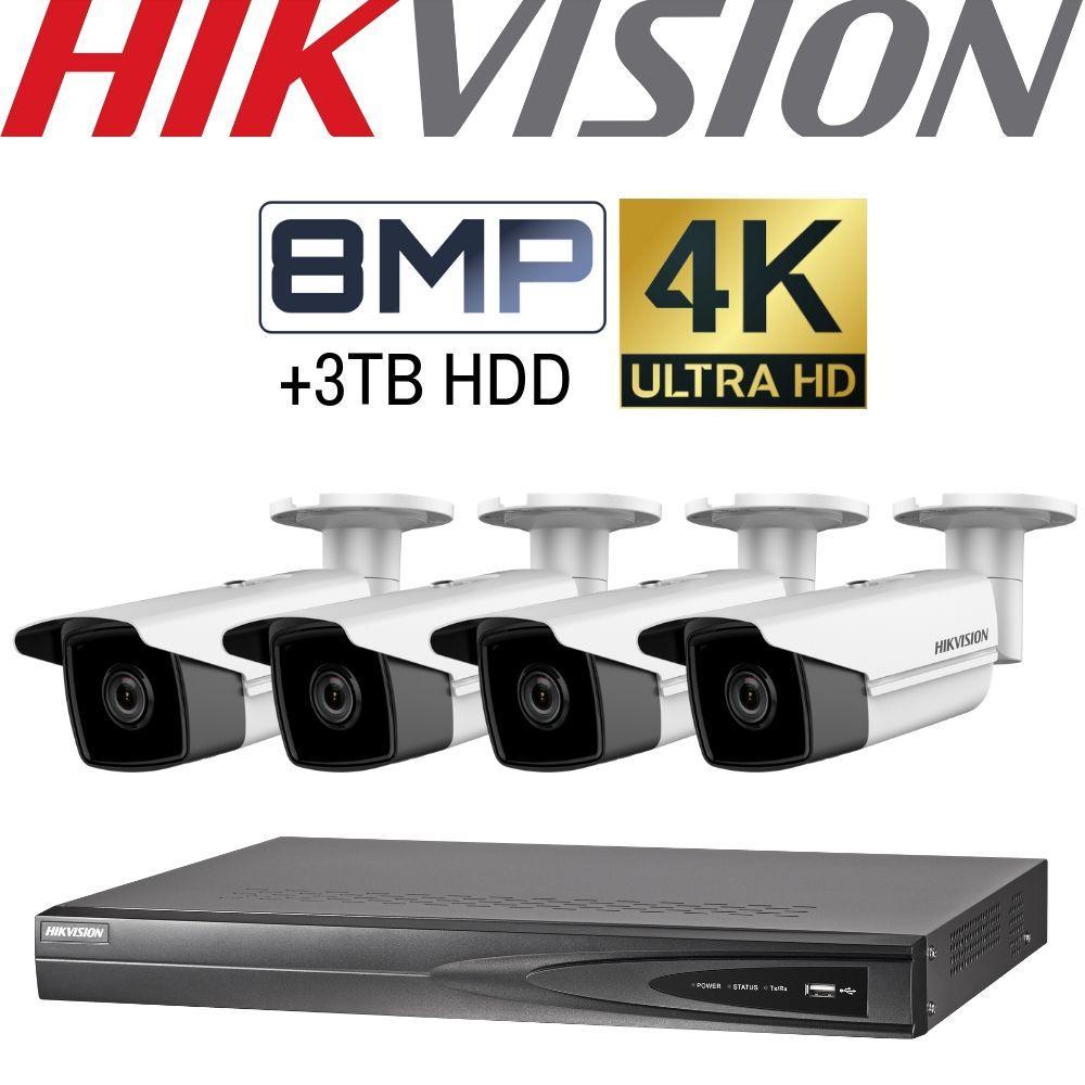 Hikvision 4 Channel Security Kit: 8MP (4K) NVR, 4 X 8MP Bullet, 3TB HDD