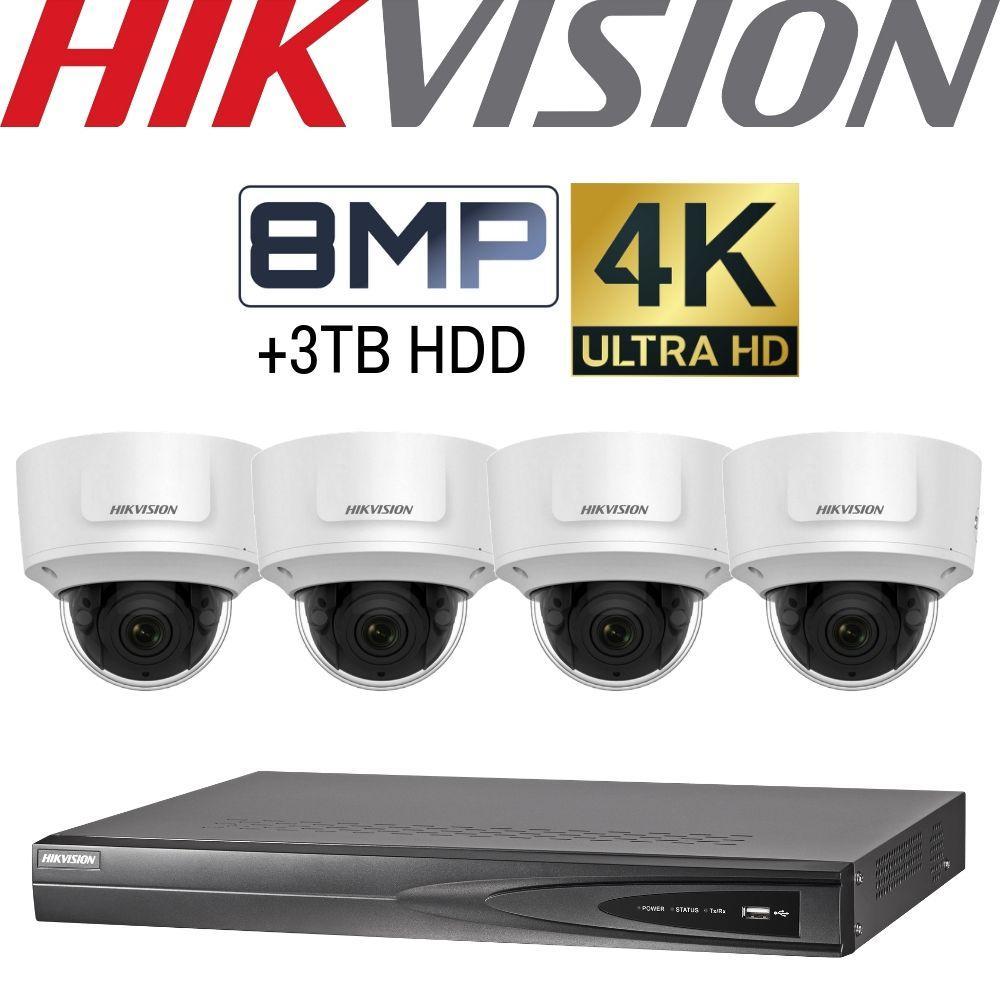 Hikvision 4 Channel Security Kit: 8MP (4K) NVR, 4 X 8MP VF Dome Cameras, 3TB HDD