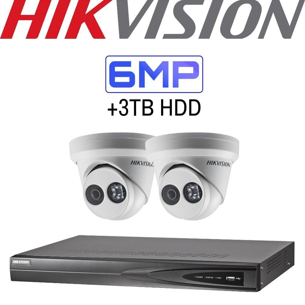 Hikvision 4 Channel Security System: 4K NVR, 2 x 6MP Turret Cameras, 3TB HDD