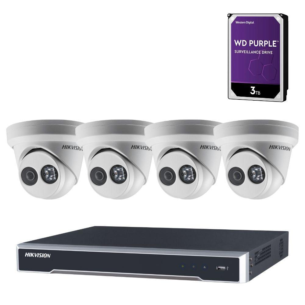 Hikvision 4 Channel Security System: 4K NVR, 4 x 6MP Turret Cameras, 3TB HDD