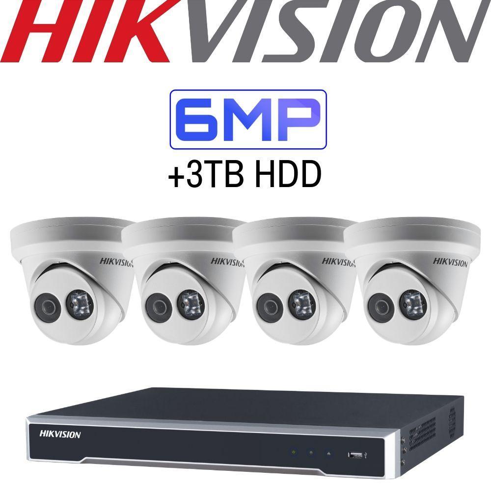 Hikvision 4 Channel Security System: 4K NVR, 4 x 6MP Turret Cameras, 3TB HDD