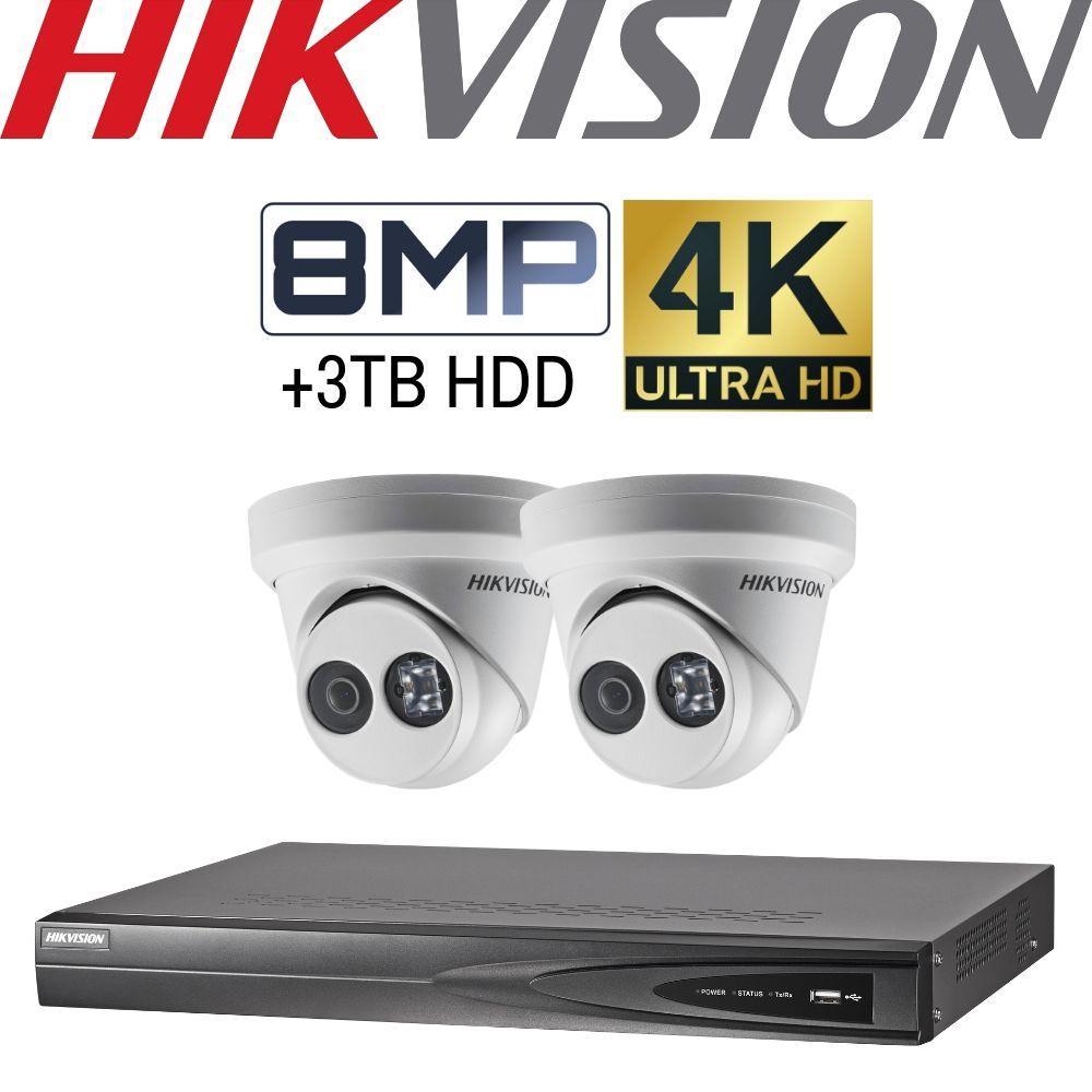 Hikvision 4 Channel Security System: 8MP NVR, 2 x 8MP(4K) Turret Cameras, 3TB HDD