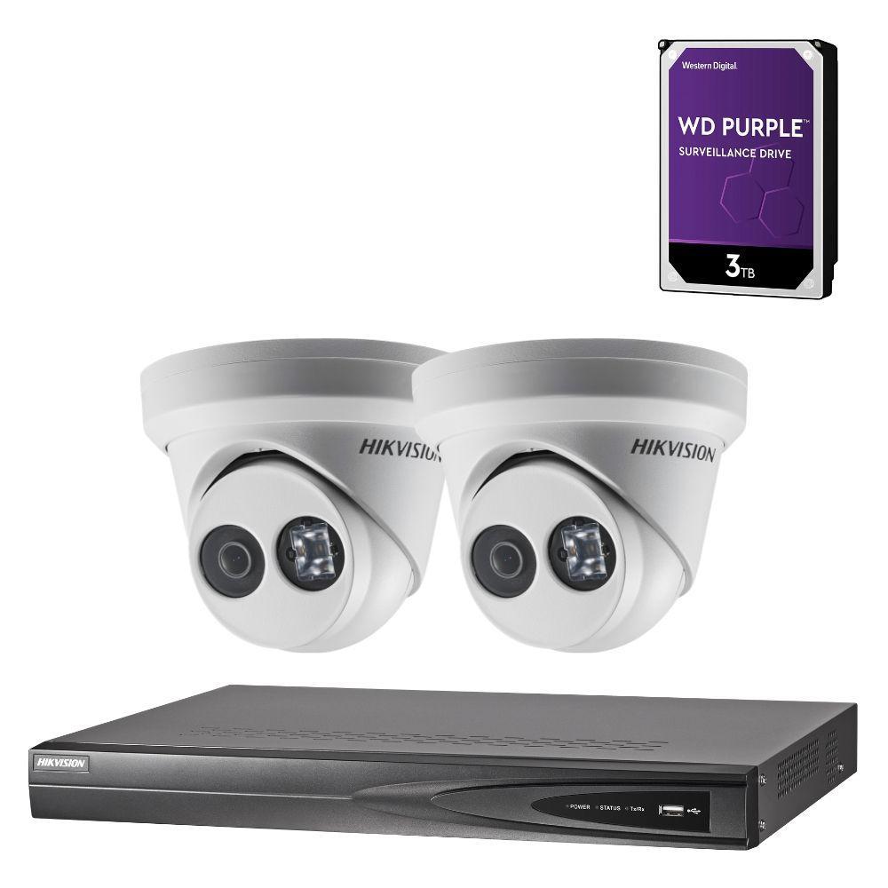 Hikvision 4 Channel Security System: 8MP NVR, 2 x 8MP(4K) Turret Cameras, 3TB HDD