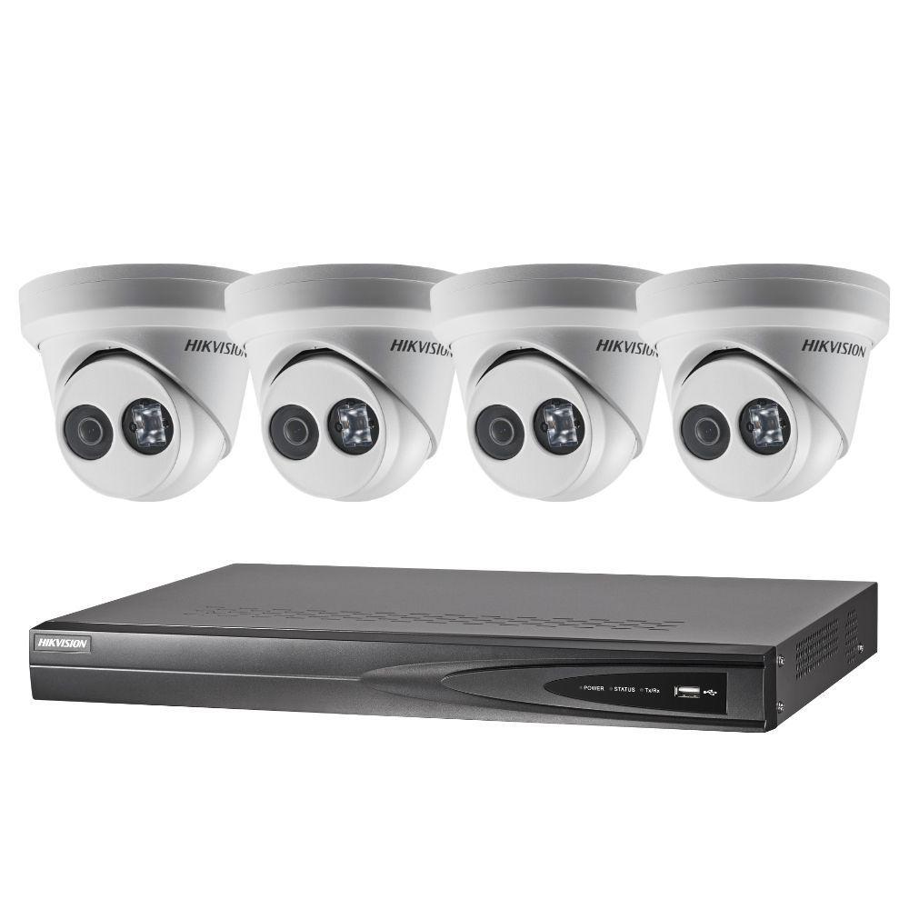 Hikvision 4 Channel Security System: 8MP NVR, 4 x 8MP (4K) Turret Cameras, 3TB HDD
