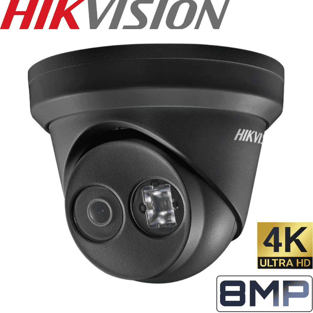 Hikvision 4 Channel Security System: 8MP NVR, 4 x 8MP Black Turret Cameras, 3TB HDD