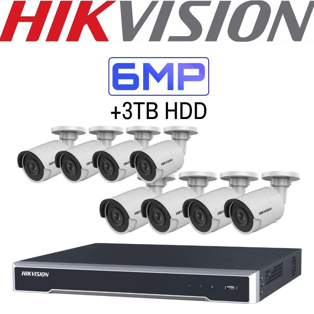 Hikvision 8 Channel Security System: 4K NVR, 8 x 6MP Bullet Cameras, 3TB HDD