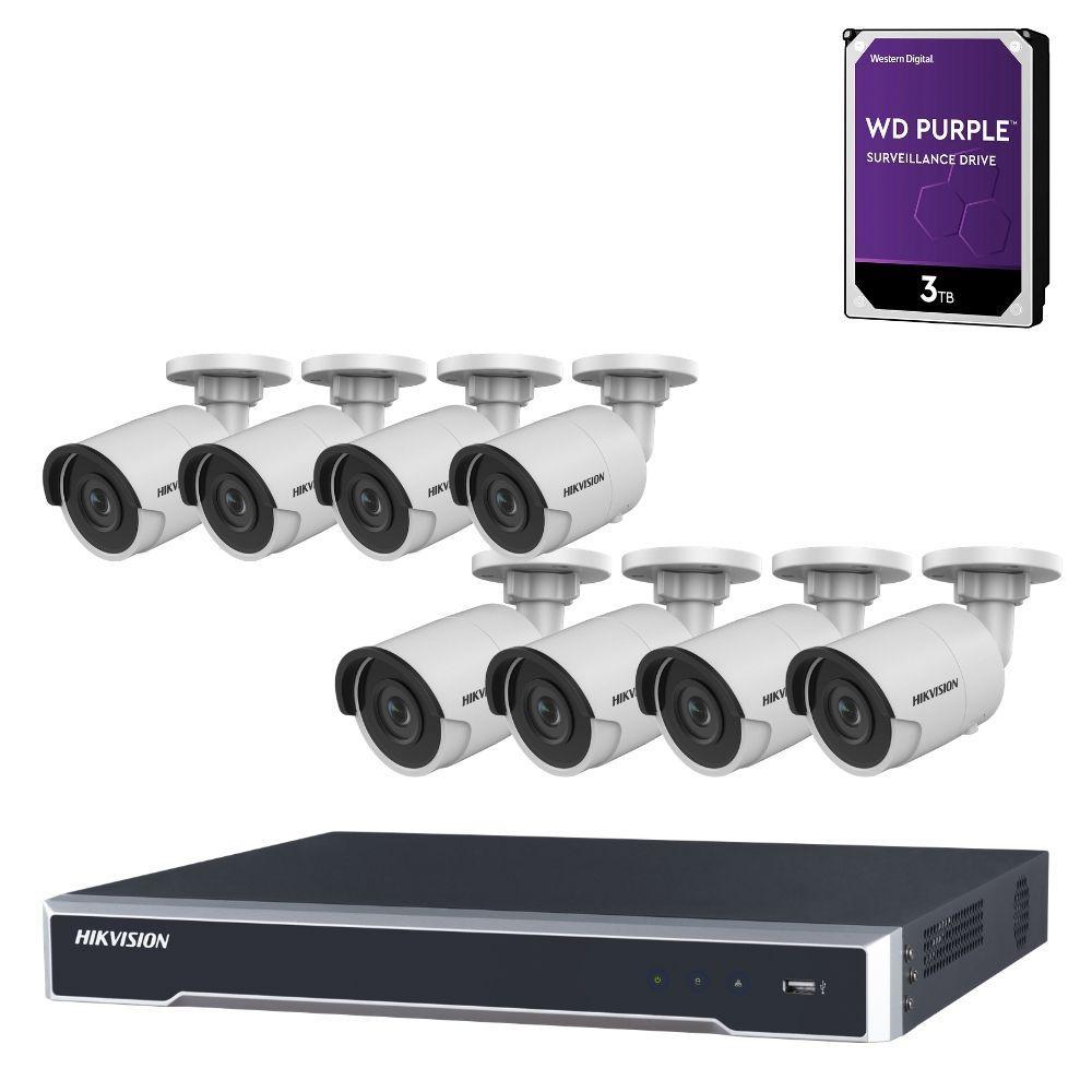 Hikvision 8 Channel Security System: 4K NVR, 8 x 6MP Bullet Cameras, 3TB HDD