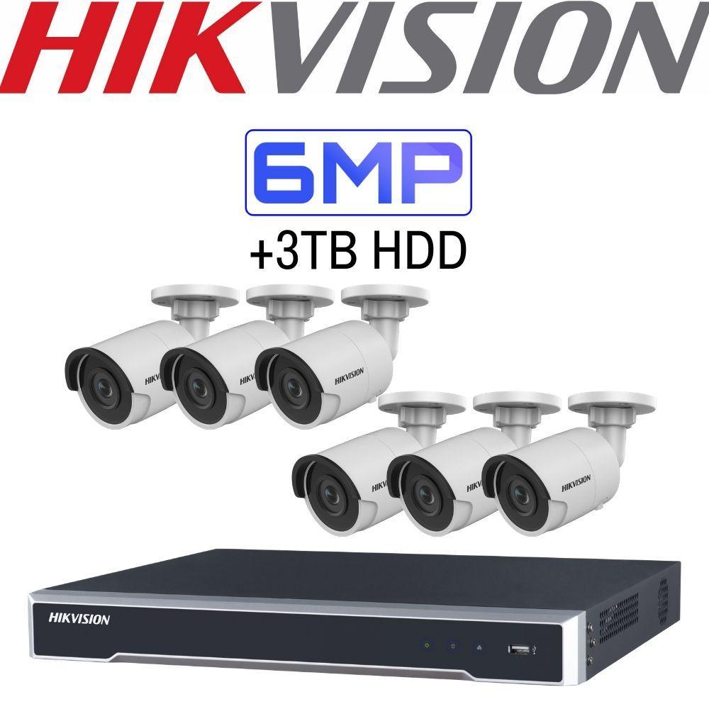 Hikvision 8 Channel Security System: 4K NVR, 6 x 6MP Bullet Cameras, 3TB HDD