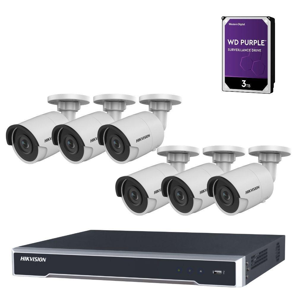 Hikvision 8 Channel Security System: 4K NVR, 6 x 6MP Bullet Cameras, 3TB HDD
