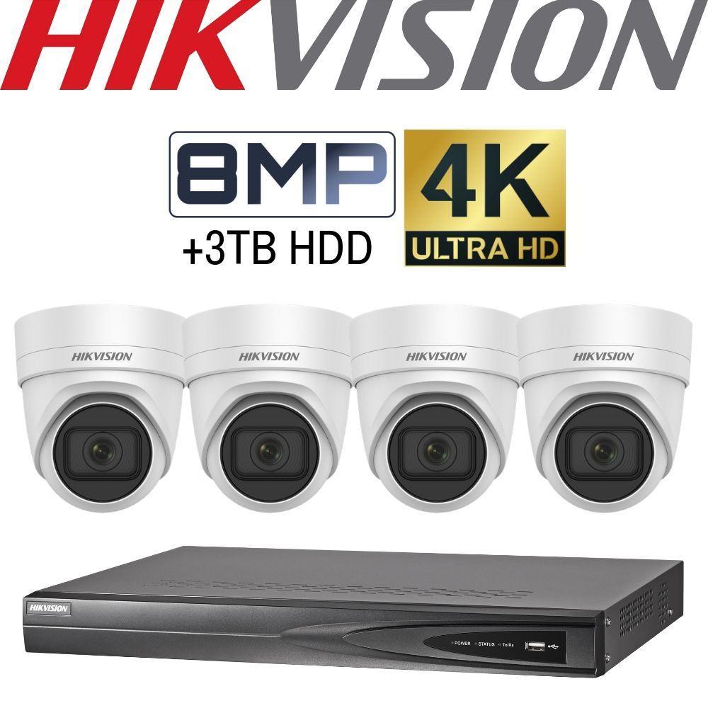Hikvision 4 Channel Security Kit: 8MP (4K) NVR, 4 X 8MP VF Turret Cameras, 3TB HDD