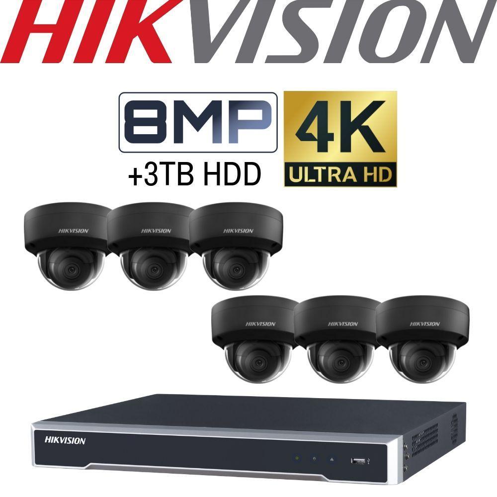 Hikvision 8 Channel Security Kit: 8MP (4K) NVR, 6 X 8MP Black Dome Cameras, 3TB HDD
