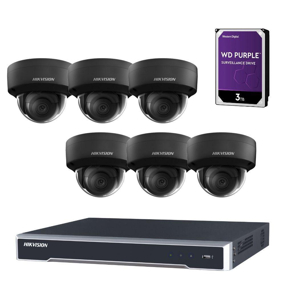 Hikvision 8 Channel Security Kit: 8MP (4K) NVR, 6 X 8MP Black Dome Cameras, 3TB HDD