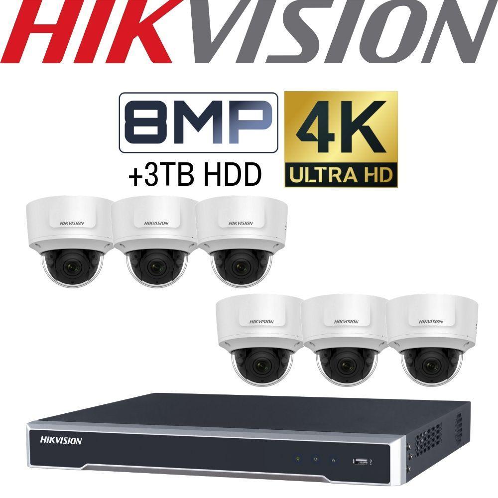 Hikvision 8 Channel Security Kit: 8MP NVR, 6 X 8MP (4K) VF Dome Cameras, 3TB HDD