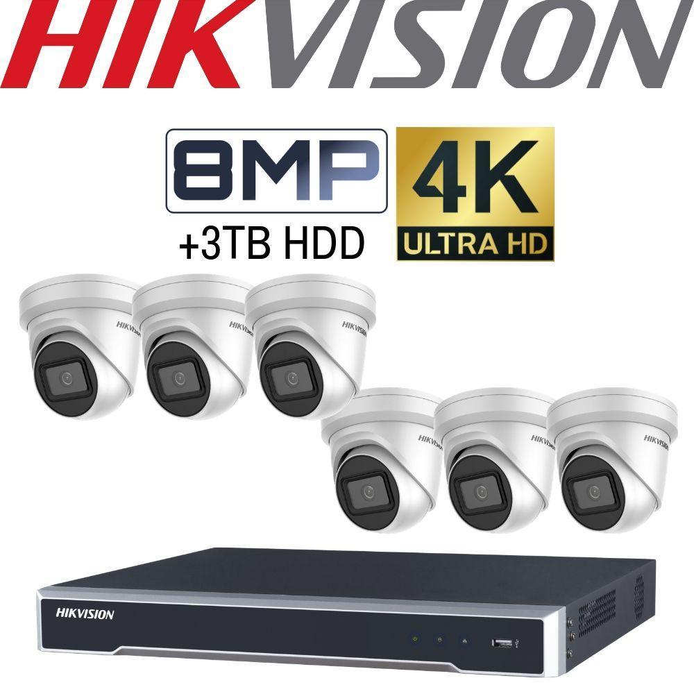 Hikvision 8 Channel Security Kit: 8MP (4K) NVR, 6 X 8MP VF Turret Cameras, 3TB HDD