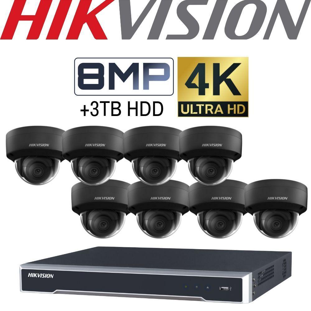 Hikvision 8 Channel Security Kit: 8MP (4K) NVR, 8 X 8MP Black Dome Cameras, 3TB HDD