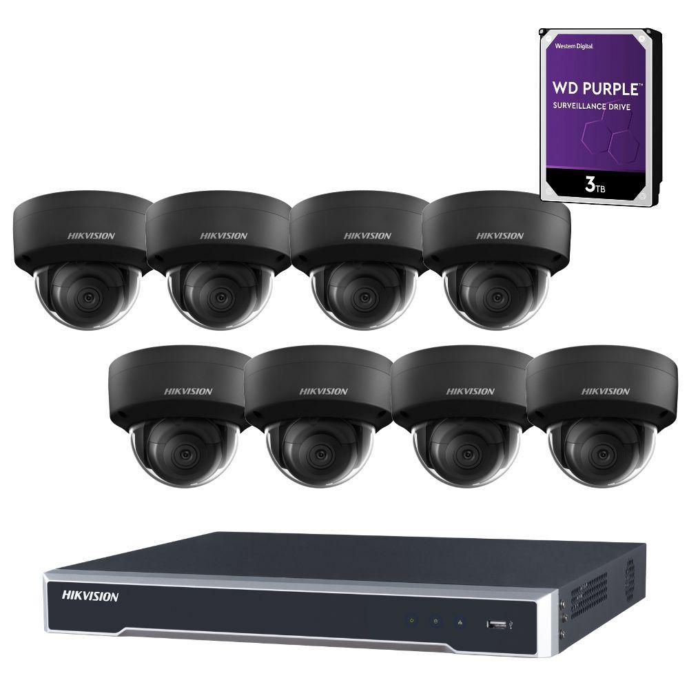 Hikvision 8 Channel Security Kit: 8MP (4K) NVR, 8 X 8MP Black Dome Cameras, 3TB HDD