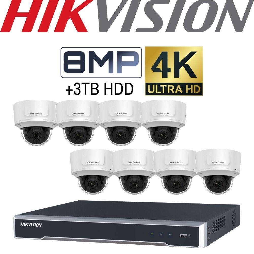 Hikvision 8 Channel Security Kit: 8MP NVR, 8 X 8MP (4K) VF Dome Cameras, 3TB HDD