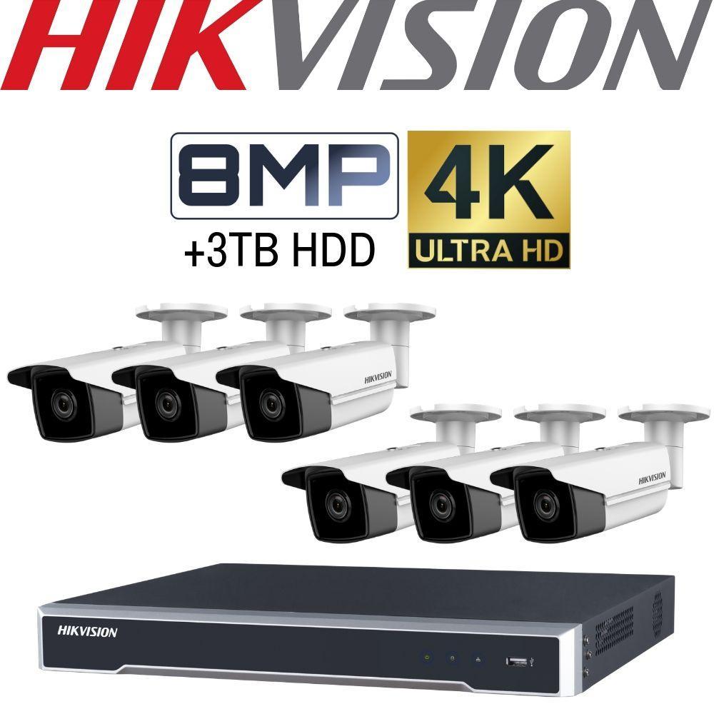 Hikvision 8 Channel Security Kit: 8MP NVR, 6 X 8MP 4K Bullet Cameras, 3TB HDD